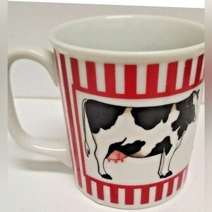 Vtg Curzon Milk Cow Mug  Red & White Stripes with a Black & White Cow